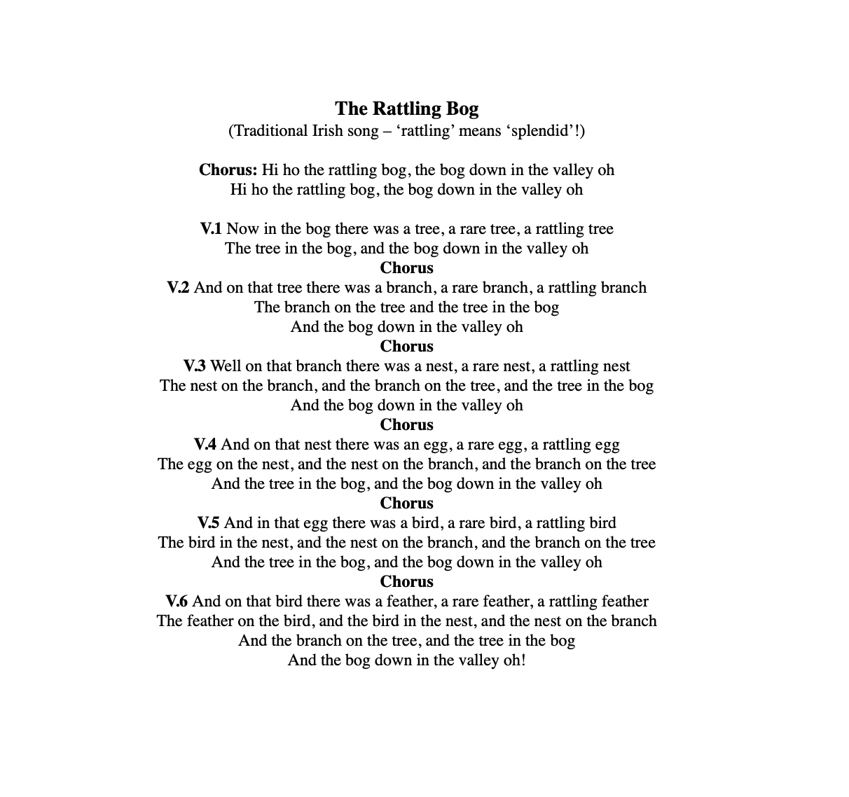 The Rattling Bog Songsheet